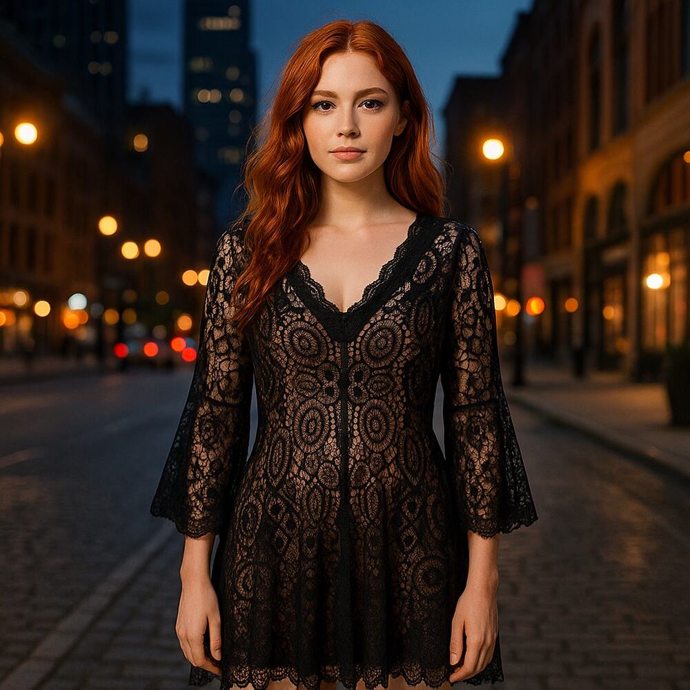 Ryan Michelle Black Lace Dress | XL | Nude Lined | Witchy Whimsigoth